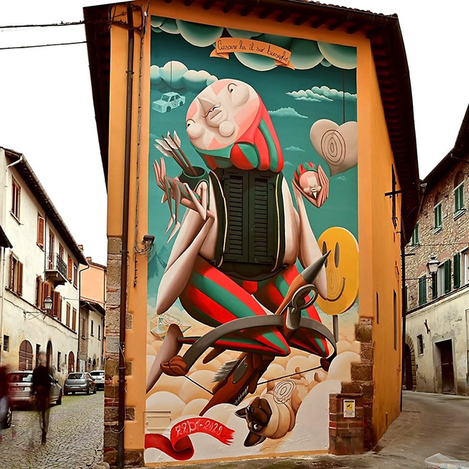 Zed1 - Ciascuno ha il suo bersaglio, murale a San Sepolcro (AR), Italy, 2020. photo credit: Thomas K. (@tekappa)