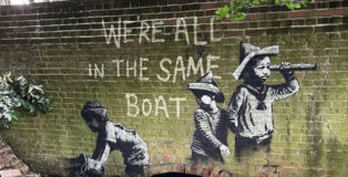 Banksy - Stencil (We are all in the same boat), Oulton Broad's Nicholas Everitt Park, Lowestoft, UK