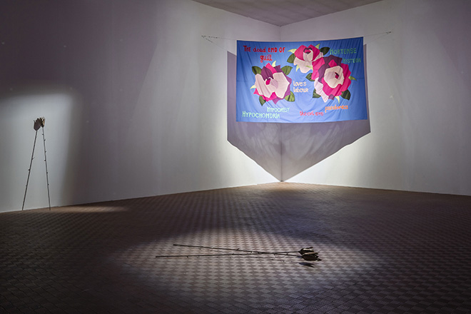 Nastasia Meyrat, Installation view of Trovate Ortensia, ICA Milan, Curated by Il Colorificio, 2021, Milan. Photo: Elena Radice