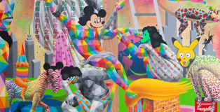 Okuda San Miguel - The last descent, 2021, 200 x 200 cm, Synthetic enamel on wood, MAGMA gallery, Bologna