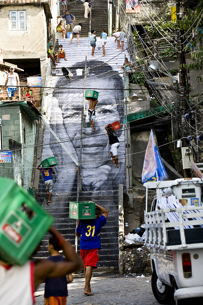 JR - 28 Millimètres, Women Are Heroes Project - Action in the Favela Morro da Providência, stairs, Rio de Janeiro, Brazil, 2008