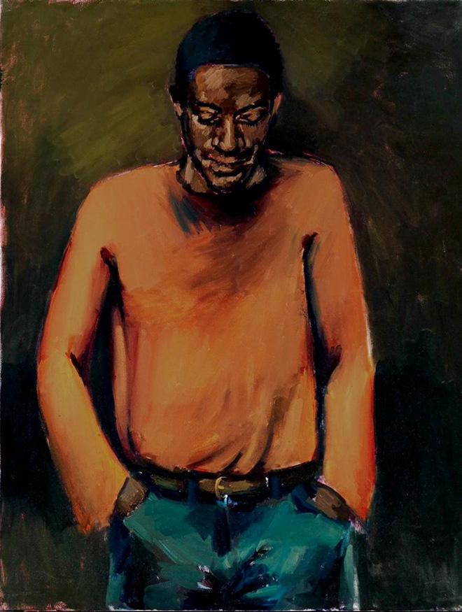 Lynette Yiadom-Boakye - Diamonds, 2013. Courtesy: Fondazione Sandretto Re Rebaudengo. Photo: Marcus J Leith. Prestatore: Fondazione Sandretto Re Rebaudengo. Olio su tela Cm 100 x 130.