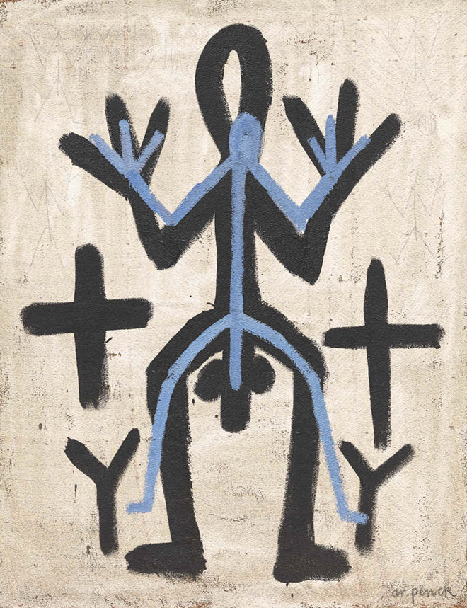 A.R. Penck - Standart, 1969, colori a dispersione su tela 127.5 x 98.5 cm. © 2021, ProLitteris, Zurich