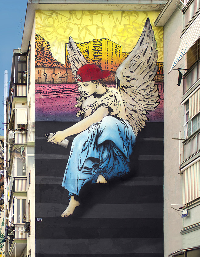 RIZEK - Al di là delle Apparenze,  2021, acrilici e spray su intonaco, 8x15mt, San Paolo, Bari