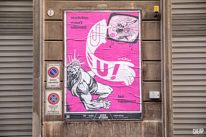 CHEAP + Conigli Bianchi - Street poster art, World AIDS Day 2021, Bologna. photo credit: Margherita Caprilli