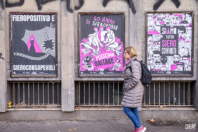 CHEAP + Conigli Bianchi - Street poster art, World AIDS Day 2021, Bologna. photo credit: Margherita Caprilli