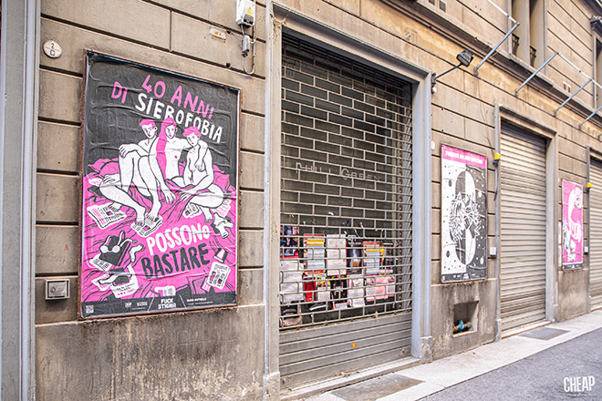 CHEAP + Conigli Bianchi - Street poster art, World AIDS Day 2021, Bologna. photo credit: Margherita Caprilli