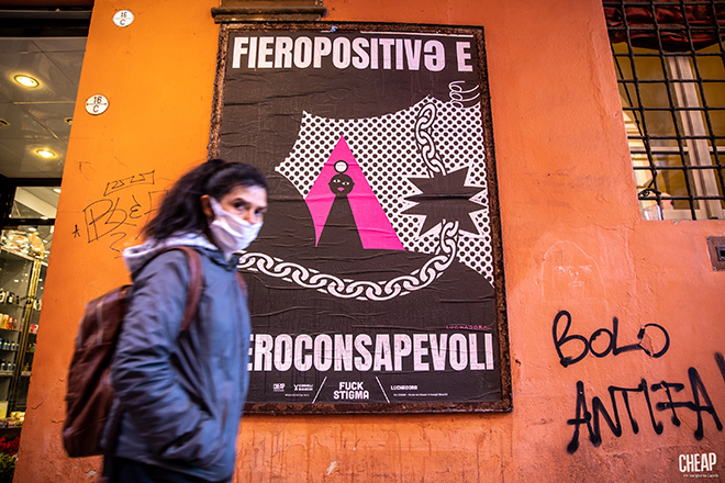 CHEAP + Conigli Bianchi - Street poster art, World AIDS Day 2021, Bologna. photo credit: Margherita Caprilli