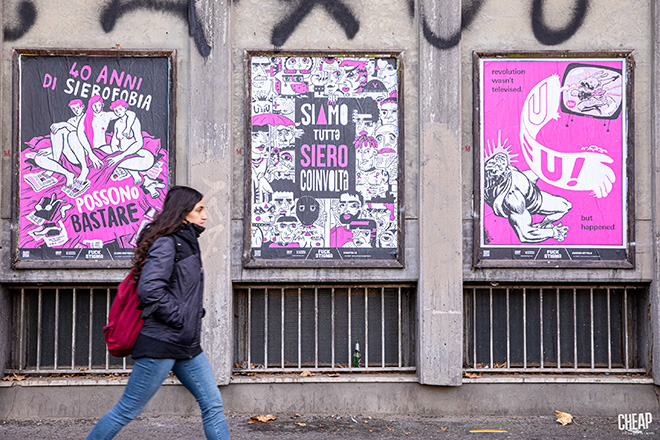 CHEAP + Conigli Bianchi - Street poster art, World AIDS Day 2021, Bologna. photo credit: Margherita Caprilli