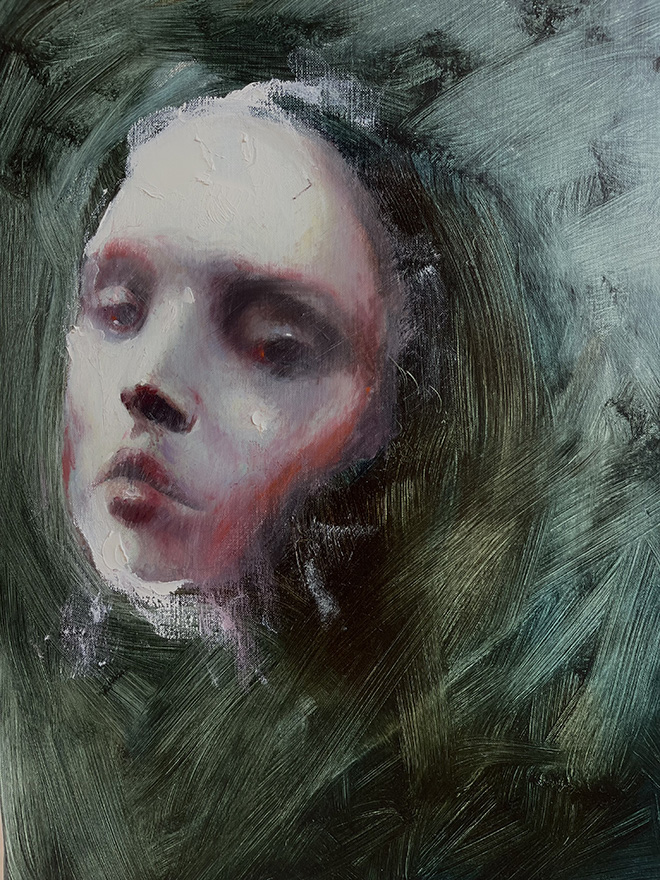 Giuliano Macca - Di illusioni si abbellirà il cammino, 2021, olio su tela, 50 x 40 cm.