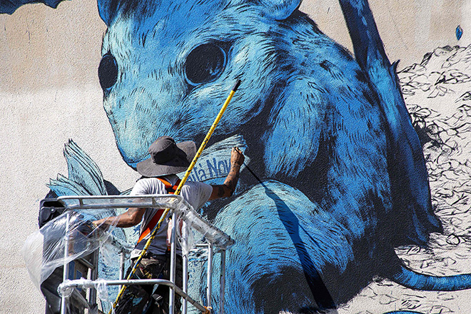 Ericailcane at work - Murale, via Schiavazzi, Cagliari Urbanfest. Photo credit: Massimiliano Frau