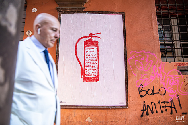 CHEAP - (On fire) Open call for artists, Street poster art, Bologna, 2022. Photo credit: Margherita Caprilli