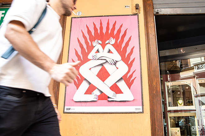 CHEAP - (On fire) Open call for artists, Street poster art, Bologna, 2022. Photo credit: Margherita Caprilli