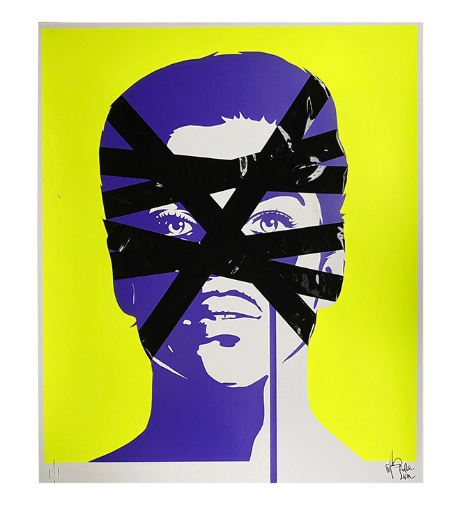 Pure Evil - Bondage Prince (2021), Handfinished 2 colours screenprint on 330gsm Fedrigoni paper_70 x 85 cm, London 28.06.22 13.00, Copyright under Pure Evil Gallery