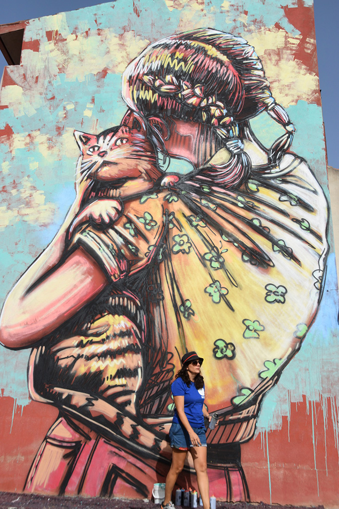 Alice Pasquini - Incontro, murale a San Gavino Monreale