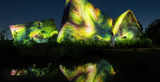 teamLab, Sculptures of Dissipative Birds in the Wind, 2022. Exhibition view of teamLab Botanical Garden Osaka, 2022, Nagai Botanical Garden, Osaka. © teamLab, Courtesy Pace Gallery.