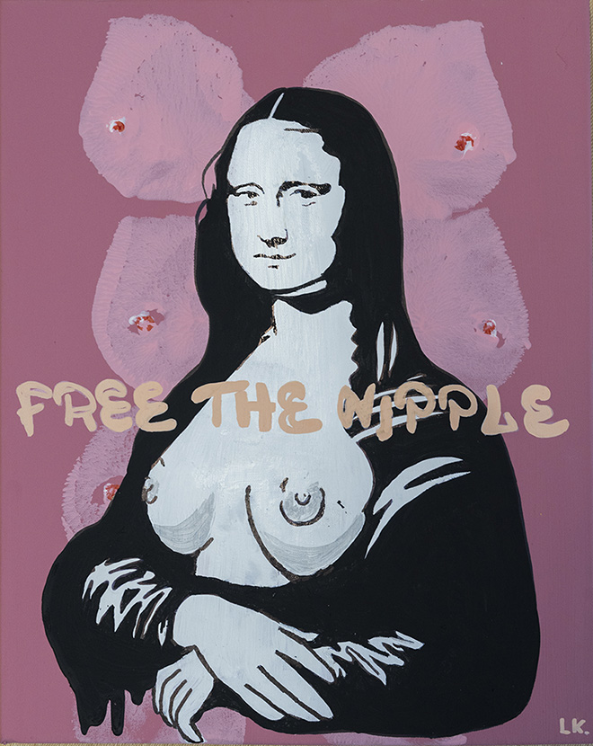 Laika - Free the nipple, tecnica mista su tela, 40x50