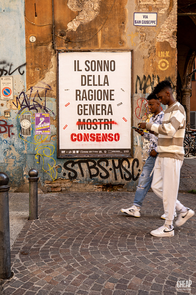 CHEAP per FUORI! - Anna Rispoli, ATTRRRRITO: Teoria e tecnica dell'indisciplina di strada, Street Poster Art, Bologna. Photo credit: Margherita Caprilli