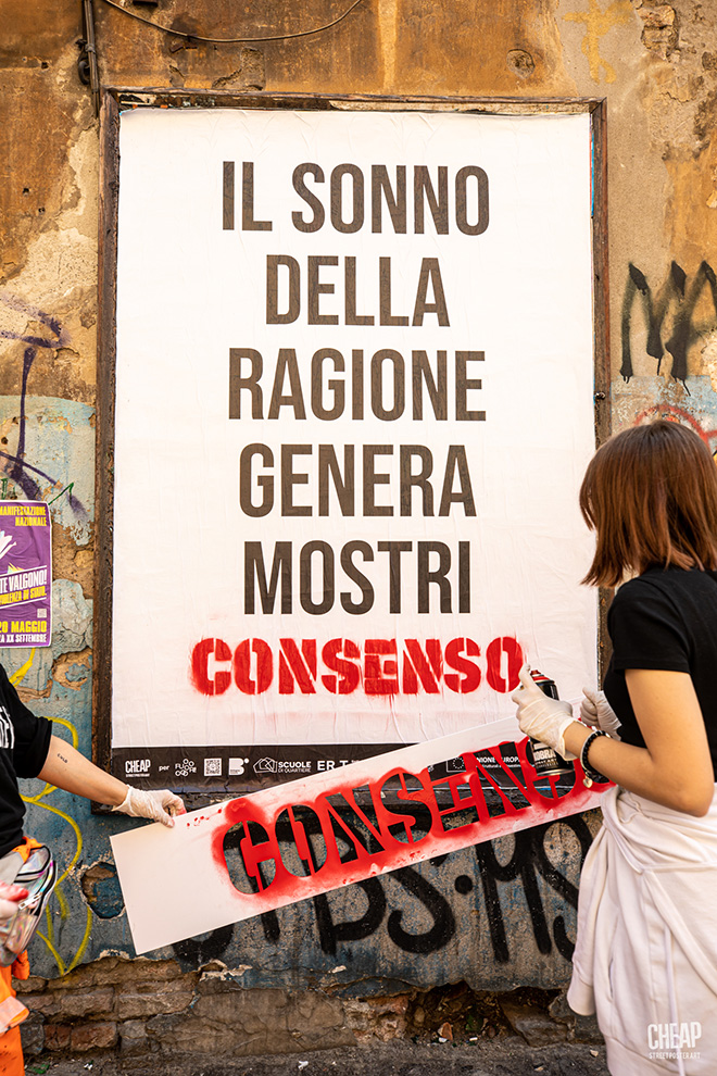 CHEAP per FUORI! - Anna Rispoli, ATTRRRRITO: Teoria e tecnica dell'indisciplina di strada, Street Poster Art, Bologna. Photo credit: Margherita Caprilli