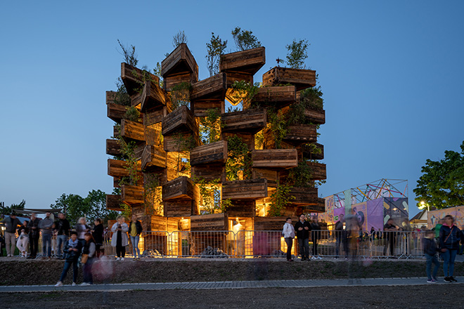 Hello Wood - The Garden of Communities, vertical garden, ECOC 2023. Photo credit: Gyorgy Palko