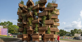 Hello Wood - The Garden of Communities, vertical garden, ECOC 2023. Photo credit: Gyorgy Palko