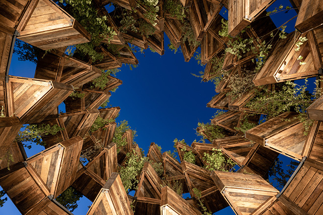 Hello Wood - The Garden of Communities, vertical garden, ECOC 2023. Photo credit: Gyorgy Palko