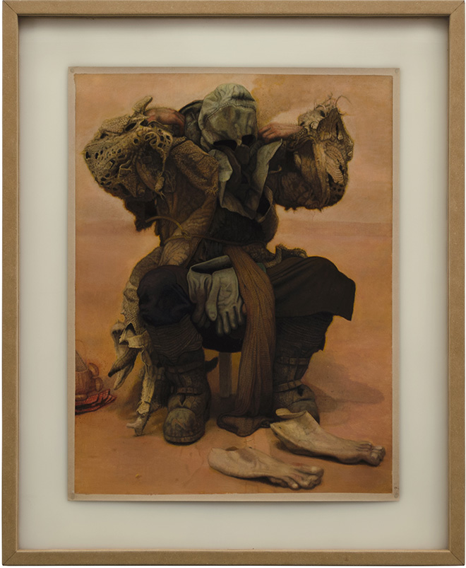 Oscar Giaconia  - THE KITBASHER, 2019 63 x 48 cm (81.5 x 66.5 cm framed) , olio su fibra cellulosica alla gelatina plasticizzata in teca di salpa e silicone.  Collezione privata . ph. Roberto Ferro .