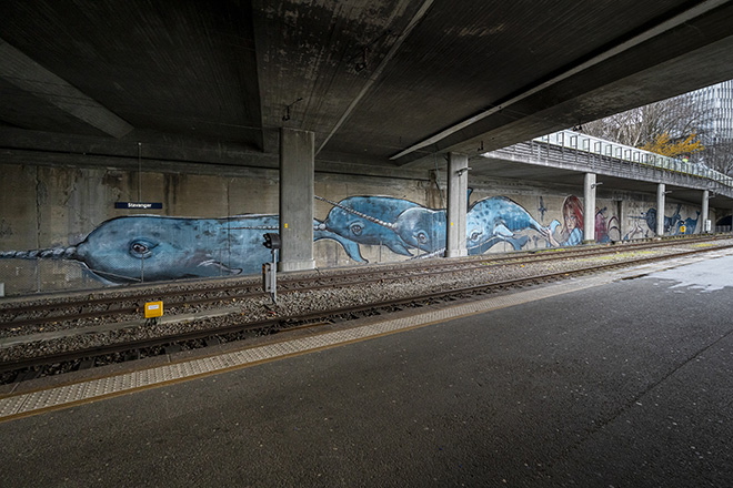 Hera - Mural, platform 1 at the Stavanger train station, Stavanger. Photo credit: @bktallman