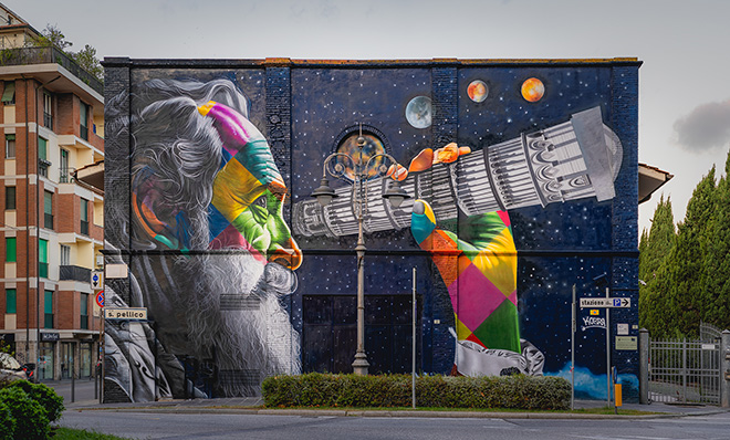 Eduardo Kobra - Galileo Galilei, murale a Pisa. Photo credit: Antonio Tartarini