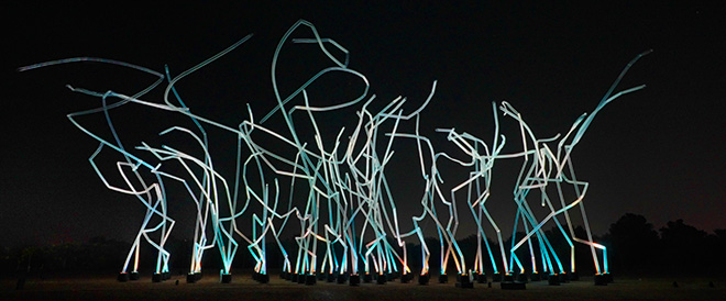 teamLab, Pillars that Dance with the Wind, 2023 (work in progress), Interactive Digital Installation, Sound: Hideaki Takahashi. © teamLab, courtesy Pace Gallery