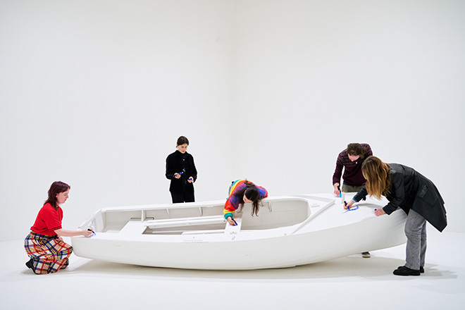 ©Yoko Ono, Add Colour (Refugee Boat), concept 1960, installed in YOKO ONO: MUSIC OF THE MIND, Tate Modern, London, 2024. Photo © Tate (Lucy Green)