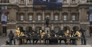 Installation view of the ‘Entangled Pasts, 1768–now. Art, Colonialism and Change’ at the Royal Academy of Arts, London (3 February - 28 April 2024), showing Tavares Strachan, The First Supper (Galaxy Black), 2023. Courtesy of the artist and Perrotin, collection of Glenstone Museum, Potomac, Maryland. Photo by Jonty Wilde