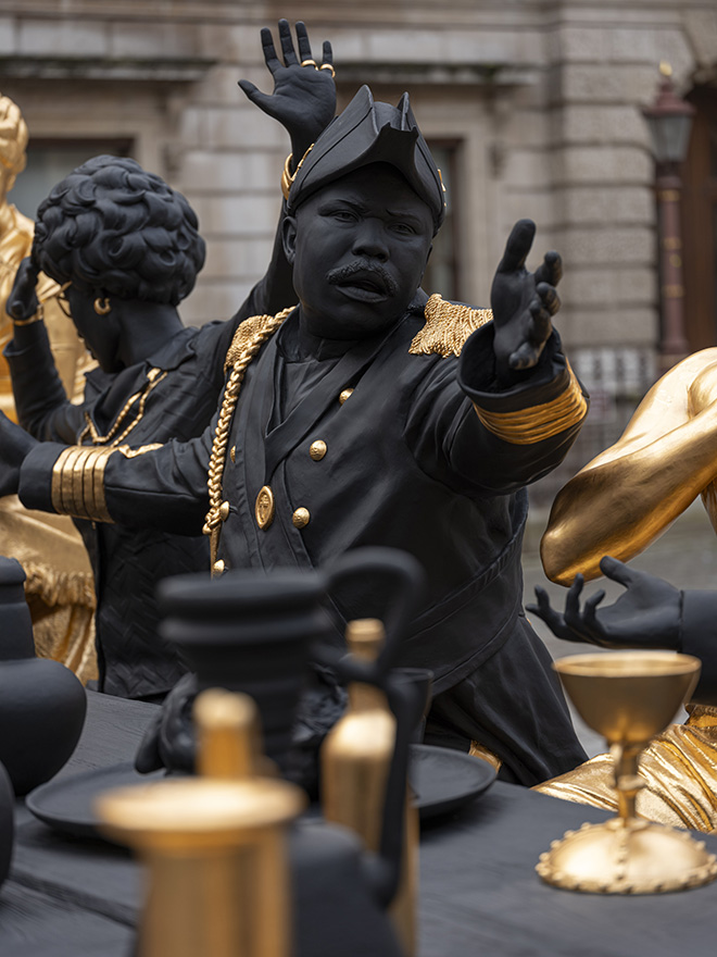 Installation view of the ‘Entangled Pasts, 1768–now. Art, Colonialism and Change’ at the Royal Academy of Arts, London (3 February - 28 April 2024), showing Tavares Strachan, The First Supper (Galaxy Black), 2023. Courtesy of the artist and Perrotin, collection of Glenstone Museum, Potomac, Maryland. Photo by Jonty Wilde