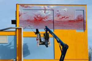 Hitnes (work in progress), murale a Ostia, ITC Paolo Toscanelli. Photo credit: Paolo Giannotti