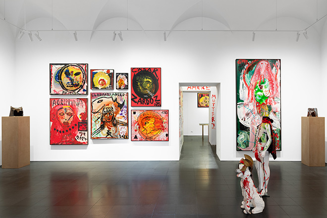 Jonathan Meese - A.R.T. IS TOTAL “FAMILY-BUSINESS”! AGRIPPINA=ARTMOTHERZ NERO=ARTSOLDIER (CÄSAREN-ROULETTE, NO PROBLEM, YEAH), installation view, Tim Van Laere Gallery, Roma