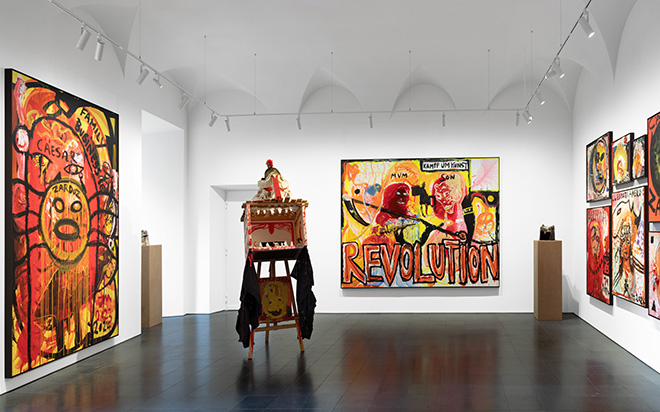 Jonathan Meese - A.R.T. IS TOTAL “FAMILY-BUSINESS”! AGRIPPINA=ARTMOTHERZ NERO=ARTSOLDIER (CÄSAREN-ROULETTE, NO PROBLEM, YEAH), installation view, Tim Van Laere Gallery, Roma