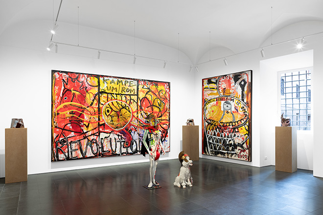 Jonathan Meese - A.R.T. IS TOTAL “FAMILY-BUSINESS”! AGRIPPINA=ARTMOTHERZ NERO=ARTSOLDIER (CÄSAREN-ROULETTE, NO PROBLEM, YEAH), installation view, Tim Van Laere Gallery, Roma