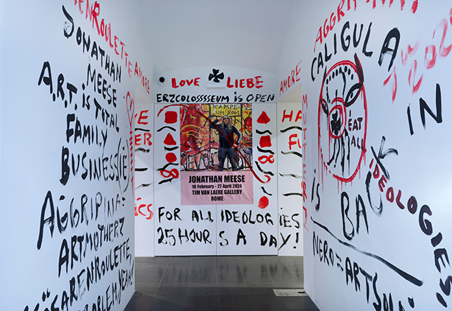 Jonathan Meese - A.R.T. IS TOTAL “FAMILY-BUSINESS”! AGRIPPINA=ARTMOTHERZ NERO=ARTSOLDIER (CÄSAREN-ROULETTE, NO PROBLEM, YEAH), installation view, Tim Van Laere Gallery, Roma