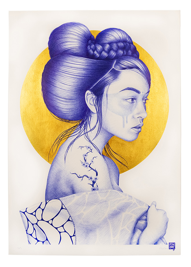 Fin Dac - Okurimoro, Tecnica mista su carta, 40x58 cm.