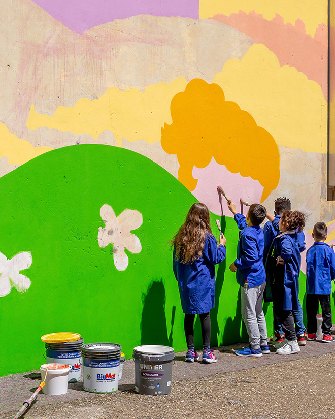 Dolce Katone - Il castello dei sogni (work in progress), Scuola primaria e dell'infanzia Gianni Rodari, Firenze Rifredi. Intervento a cura di Street Levels Gallery