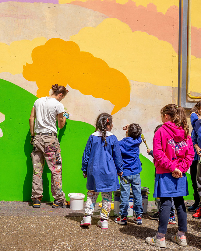 Dolce Katone - Il castello dei sogni (work in progress), Scuola primaria e dell'infanzia Gianni Rodari, Firenze Rifredi. Intervento a cura di Street Levels Gallery