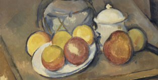 Paul Cézanne – Vase paillé, sucrier et pommes. Date: entre 1890 et 1894. Huile sur toile. 36 x 46. 68,5 x 77,8 x 8,5. Musée de l’Orangerie, Paris. © RMN-Grand Palais (Musée de l’Orangerie) / Hervé Lewandowski