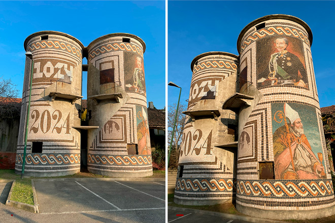 Il mosaico dipinto di Refreshink sui silos di Orfengo (No)