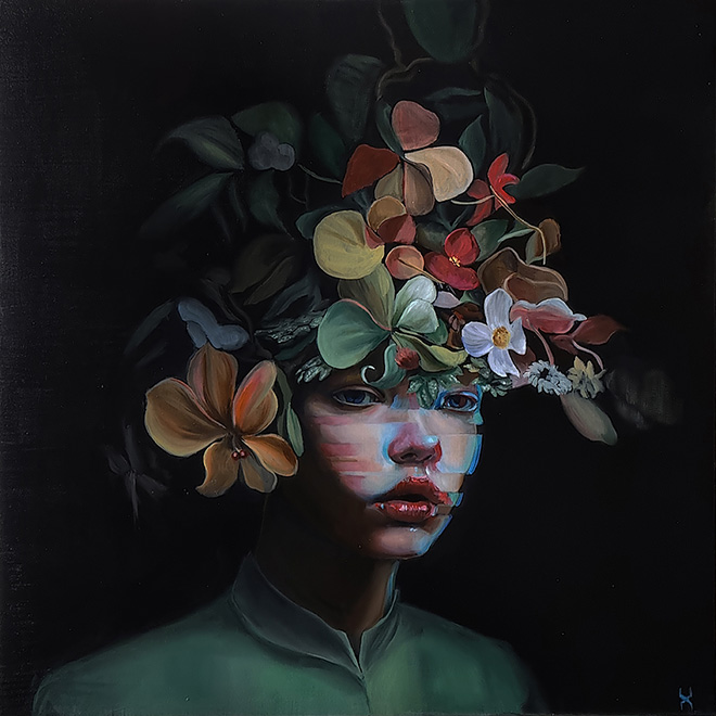 DesX - Flower pot, olio su tela, 50x50 cm, 2024 DesX – “LAG”