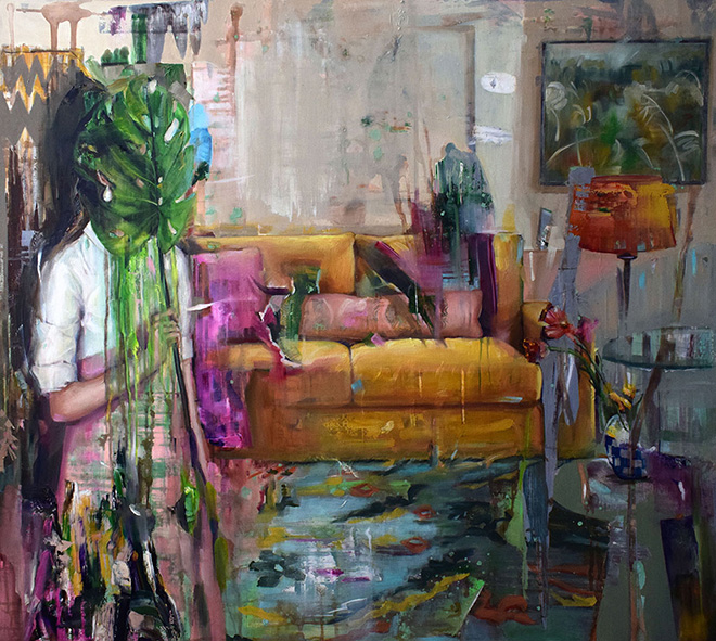 Evita Andújar - Stolen selfie xl o Intima fabula. Olio su tela, 120x135