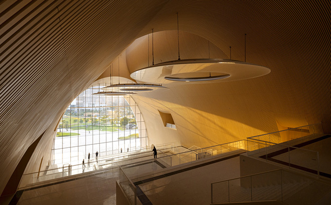 Yunchao Xu/Atelier Apeiron - Hengqin Culture & Art Complex, Hengqin, Xiangzhou, Zhuhai, China. View towards the park. Photo credit: Schran Image Yunchao Xu/Atelier Apeiron - Hengqin Culture & Art Complex, Hengqin, Xiangzhou, Zhuhai, China. View towards the park. Photo credit: Schran Image