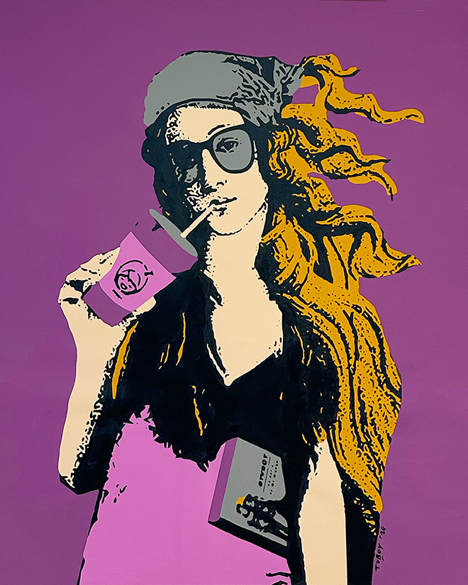 TVBOY - The Fashion Venus, Light Purple, Mixed Media on Canvas, Unique Work, 80x100 cm. 2024