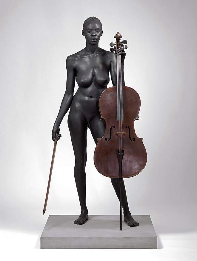 Giuseppe Bergomi - Africa con violoncello, 2011, bronzo policromo 182x90x90 cm. Giuseppe Bergomi - Africa con violoncello, 2011, bronzo policromo 182x90x90 cm.