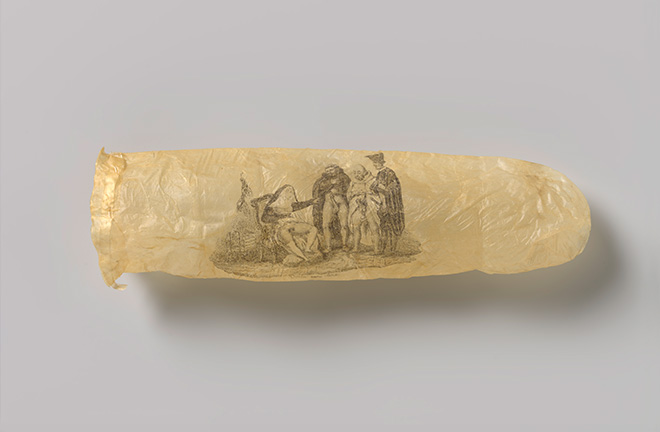 Anonymous, Condom with print, c. 1830. Acquired through the F.G. Waller Fonds Anonymous, Condom with print, c. 1830. Acquired through the F.G. Waller Fonds
