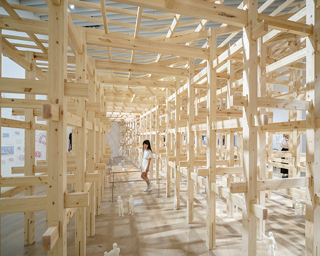 The Grand Ring for Expo 2025 Osaka, Kansai 1:5 scale model 2025. Installation view: The Architecture of Sou Fujimoto: Primordial Future Forest, Mori Art Museum, Tokyo, 2025. Photo: Yashiro Tetsuya. Photo courtesy: Mori Art Museum, Tokyo The Grand Ring for Expo 2025 Osaka, Kansai 1:5 scale model 2025. Installation view: The Architecture of Sou Fujimoto: Primordial Future Forest, Mori Art Museum, Tokyo, 2025. Photo: Yashiro Tetsuya. Photo courtesy: Mori Art Museum, Tokyo
